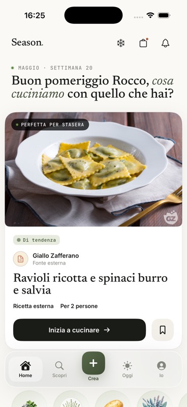 Schermata Home di Season con ricetta consigliata