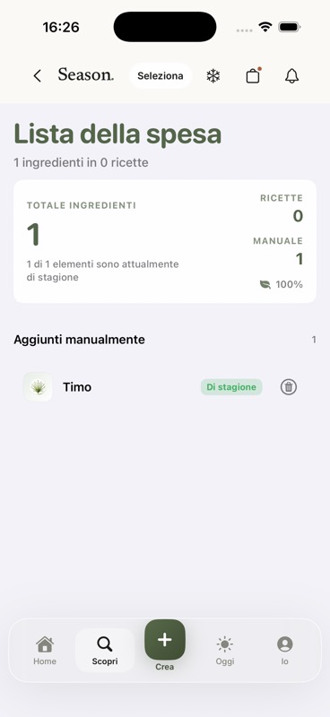 Schermata Lista della spesa di Season