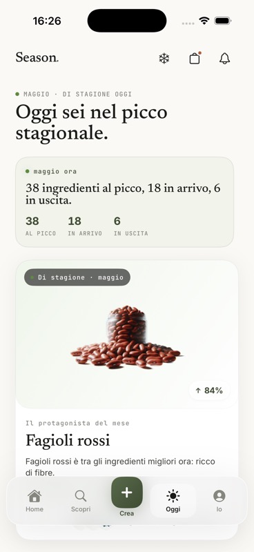 Schermata Oggi con ingredienti di stagione